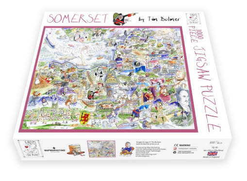 Puzzle 1000 Pezzi – Mappa Divertente Del Somerset Di Tim Bulmer – Con Monumenti E Stranezze Locali – Idea Regalo Originale