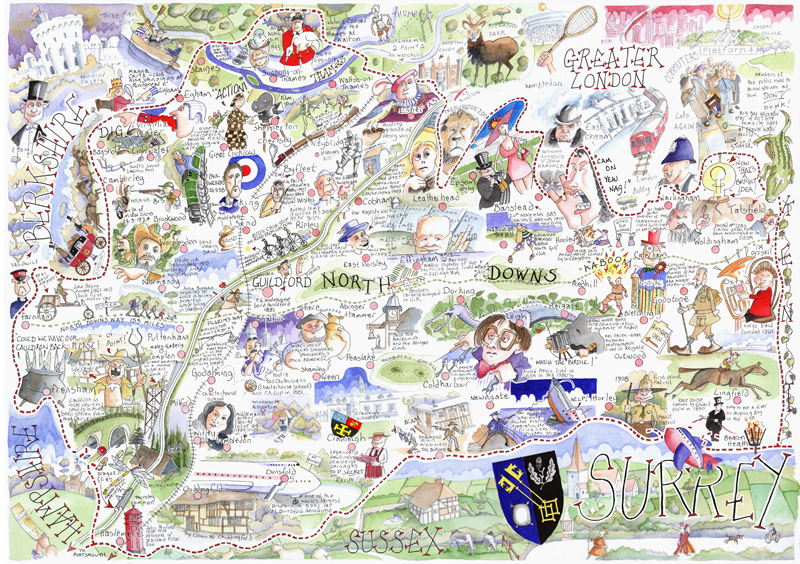 MAP OF SURREY – Tim Bulmer | Humorous Cartoons for all occasions signed ...
